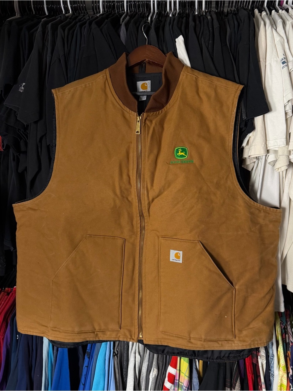 Carhartt Canvas Vest Mens 4XL Camel Brown John Deere Quilt Lined Zip Up Workwear